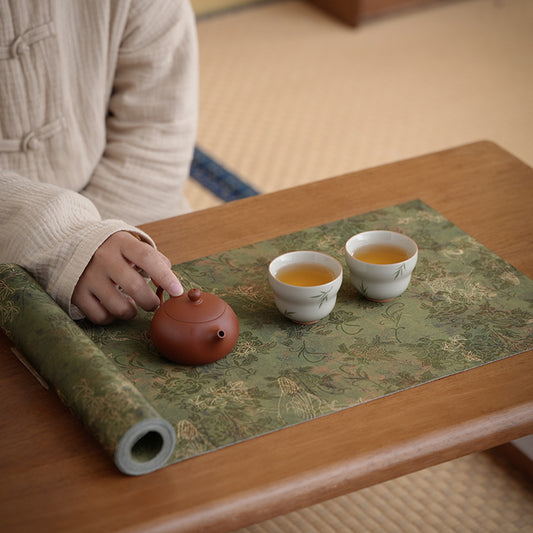Cloud yarn brocade retro tea mat double-sided waterproof tablecloth dry tea mat Zen tea table mat tea ceremony accessories