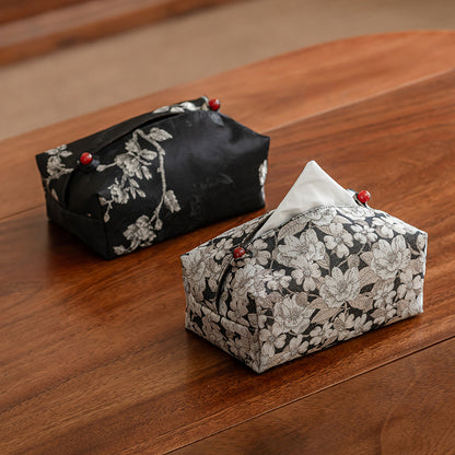 Embroidered Brocade Tissue Box – Plum Blossom Design, Handmade Fabric Cover