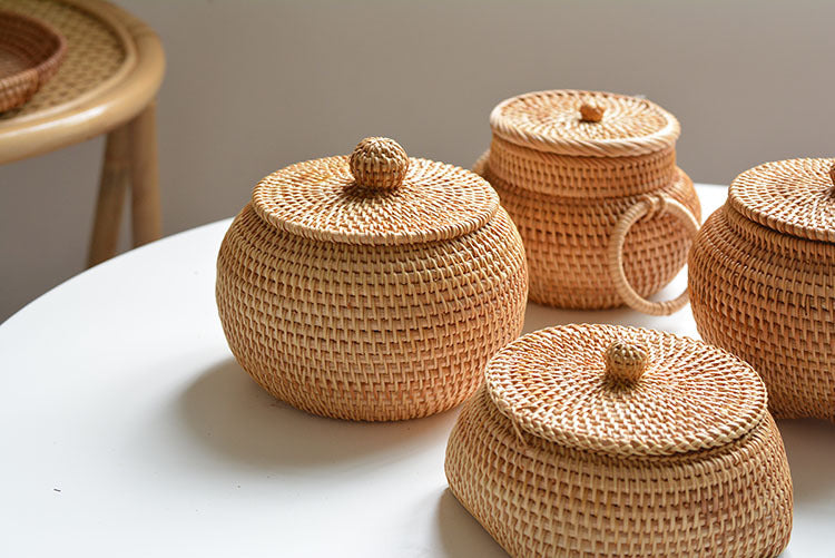 Rattan Storage Basket with Lid – Durable Wicker Box for Picnic, Decoration, and Multi-Purpose Storage
