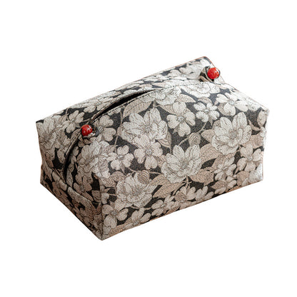 Embroidered Brocade Tissue Box – Plum Blossom Design, Handmade Fabric Cover