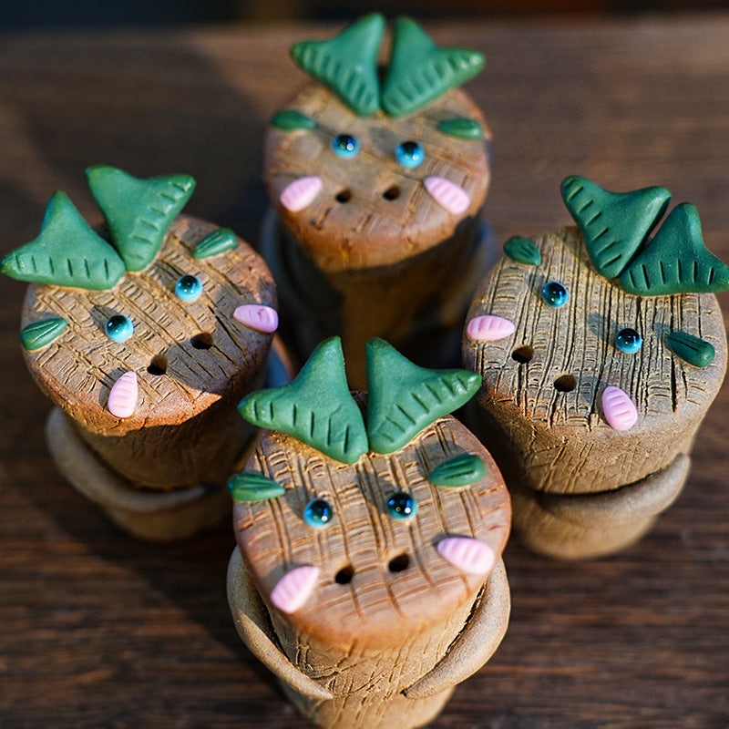 Mini tree stump ceramic incense stick incense gardening tea set tea pet ornaments decoration