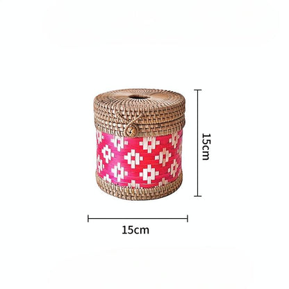 Handwoven Rattan Tissue Box – Ethnic Round Design