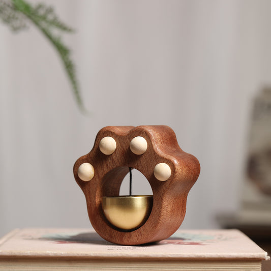 Wooden Cat Paw Doorbell – Creative Magnetic Wind Chime Hanging Decoration, Solid Walnut Wood Door Ornament
