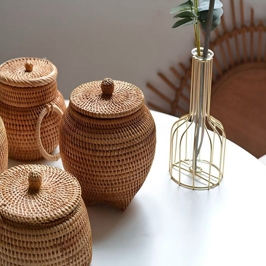 Rattan Storage Basket with Lid – Durable Wicker Box for Picnic, Decoration, and Multi-Purpose Storage