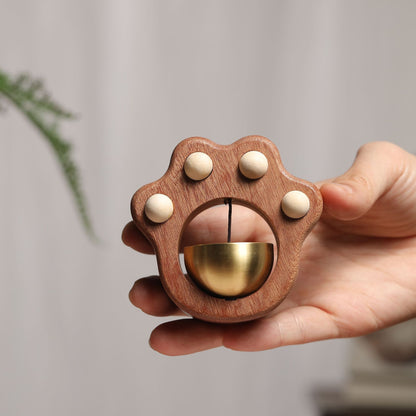 Wooden Cat Paw Doorbell – Creative Magnetic Wind Chime Hanging Decoration, Solid Walnut Wood Door Ornament