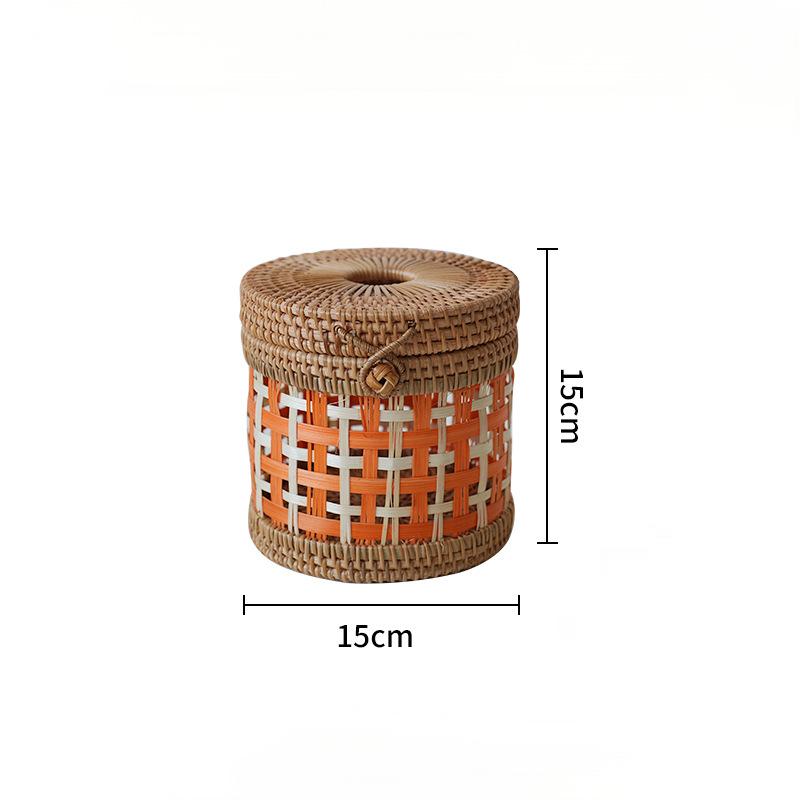 Handwoven Rattan Tissue Box – Ethnic Round Design