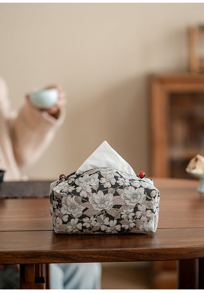 Embroidered Brocade Tissue Box – Plum Blossom Design, Handmade Fabric Cover