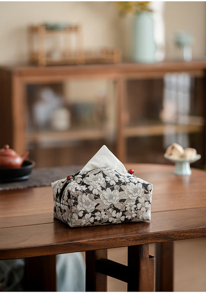 Embroidered Brocade Tissue Box – Plum Blossom Design, Handmade Fabric Cover