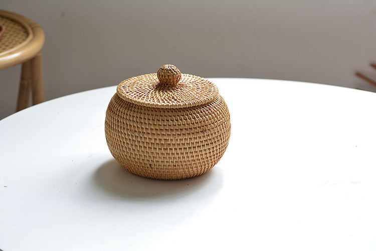 Rattan Storage Basket with Lid – Durable Wicker Box for Picnic, Decoration, and Multi-Purpose Storage
