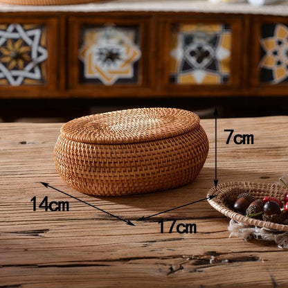 Rattan Storage Basket with Lid – Durable Wicker Box for Picnic, Decoration, and Multi-Purpose Storage