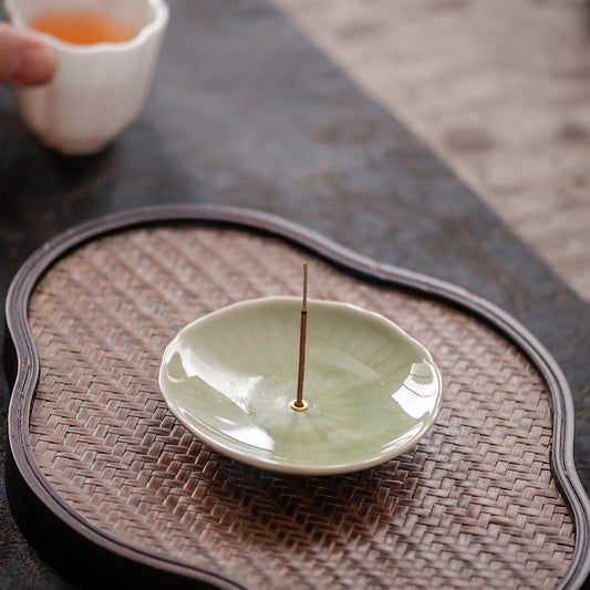 Small Zen decor Incense Holder – Celadon Green Ceramic Plate